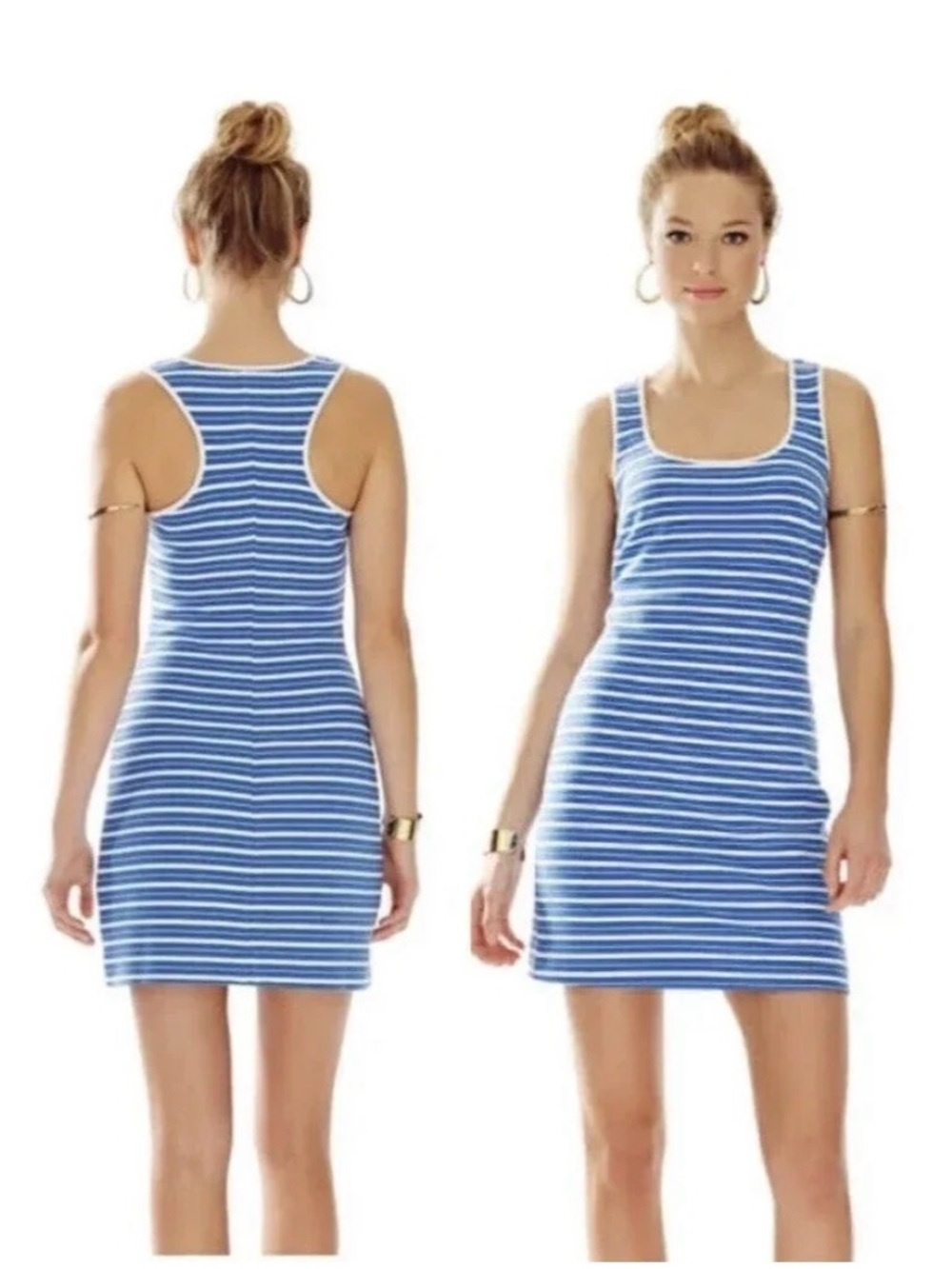 Lilly Pulitzer Racerback Lyla Shift Dress Size Large Bay Blue Ottoman Stripe